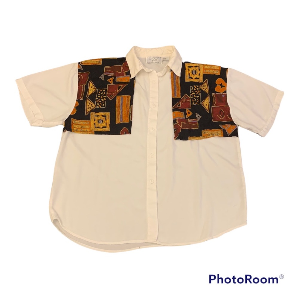 Vintage JJJ Sport Women’s Short Sleeve Button Up Shirt Size L Single Stitch